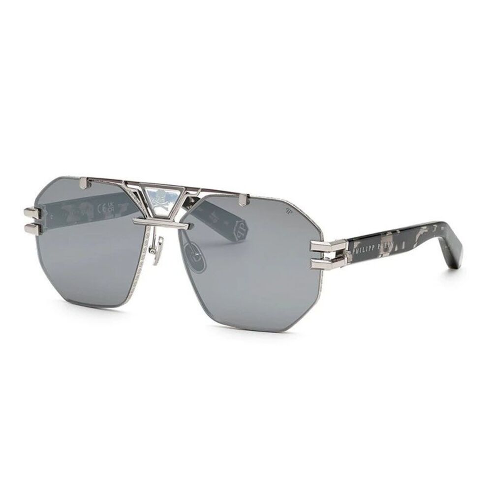 Philipp Plein Sunglasses Aviator Full Rim, Palladium/Grey Havana Frame and
